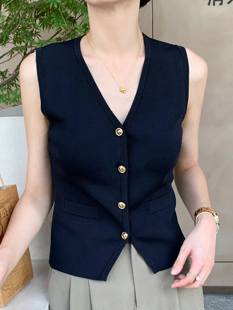 JIAMI Women Chic Knitted Vest Old Money Top
