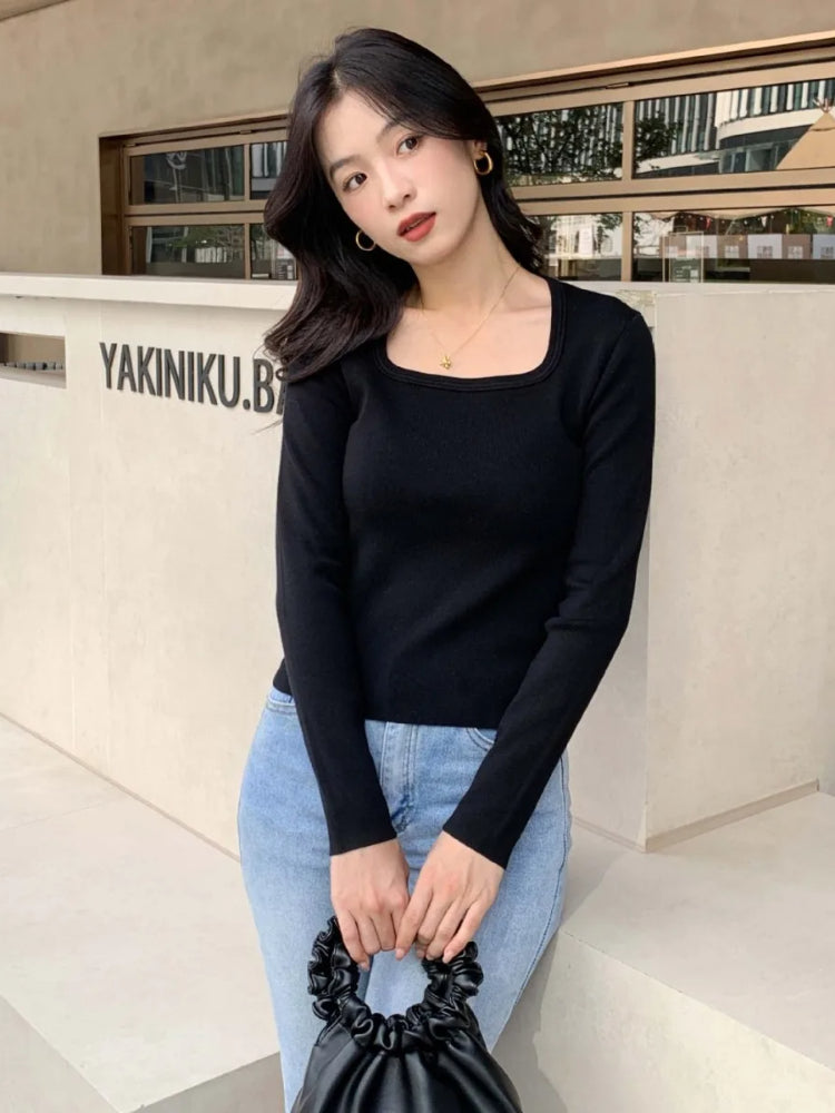 Minimalist Style Old Money Soft Square-neck Clean Cut Knitted Top