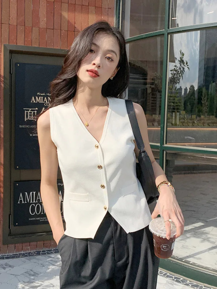 JIAMI Women Chic Knitted Vest Old Money Top