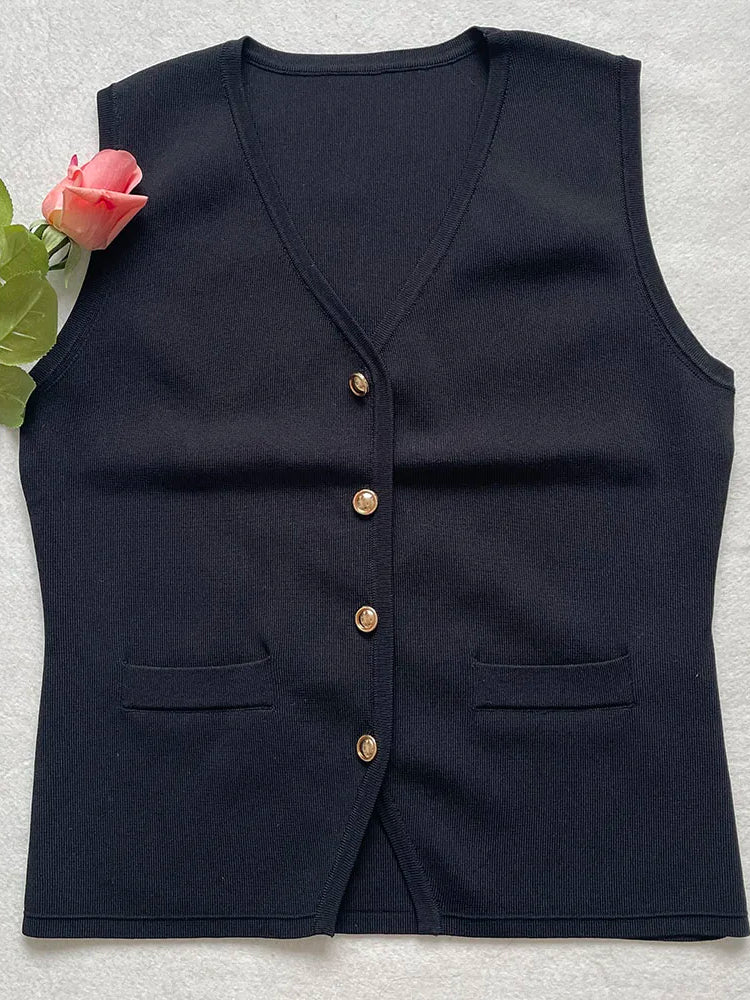 JIAMI Women Chic Knitted Vest Old Money Top