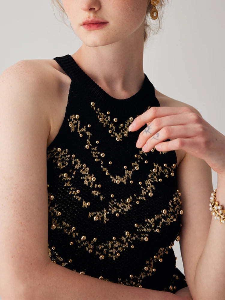 JIAMI Beaded Knit Crop Tank Top