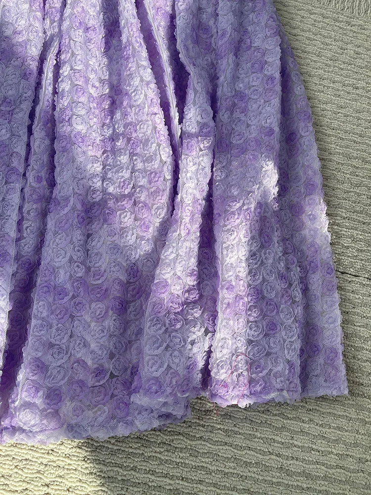 JIAMI Purple Floral Skirt with 3d Flower Decoration