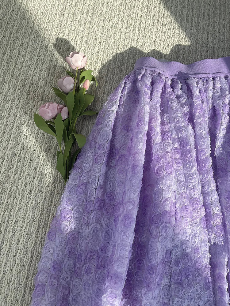 JIAMI Purple Floral Skirt with 3d Flower Decoration
