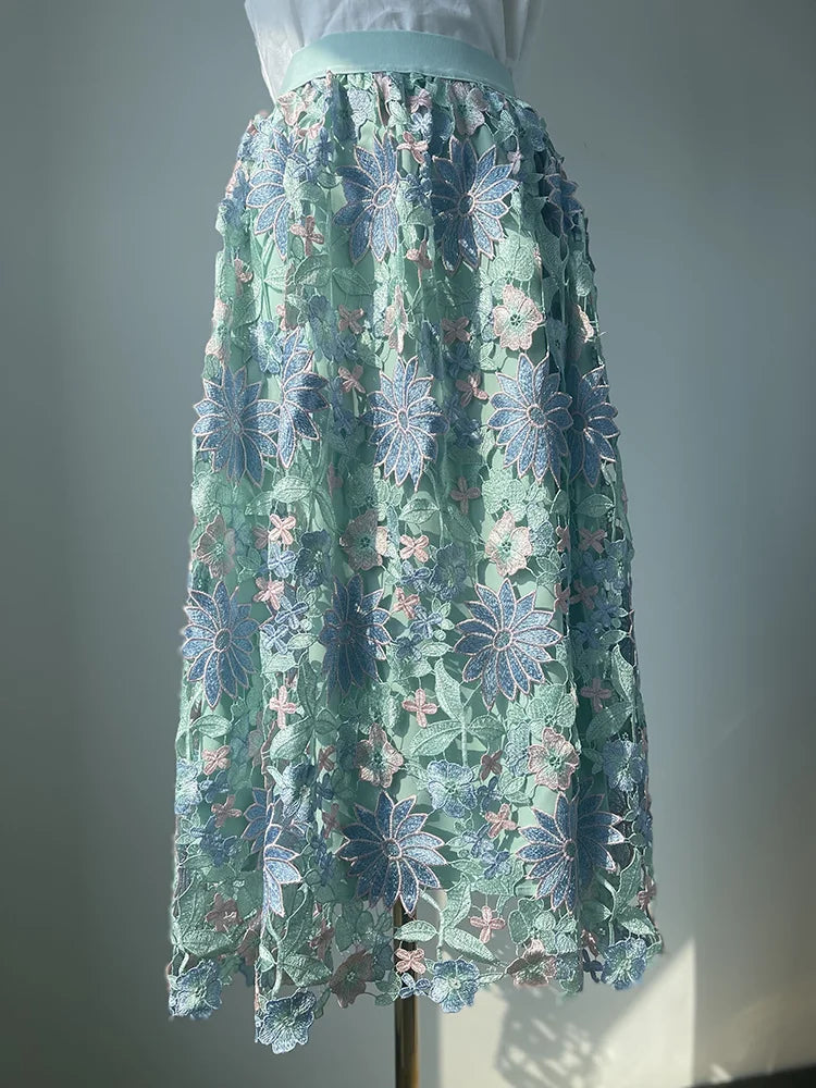 JIAMI Hollow Embroidery Vintage Long Skirt