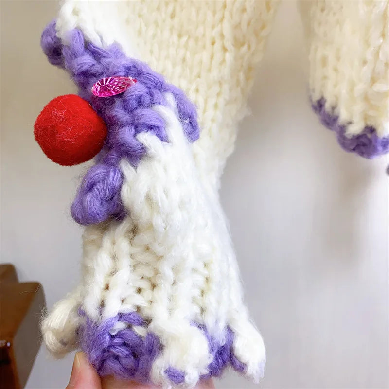 Kalamet Handmade Knit Chunky Cardigan Christmas Sweater Women Winter Clothes