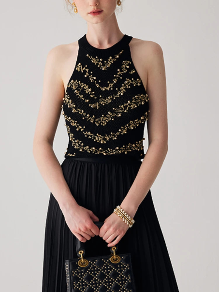 JIAMI Beaded Knit Crop Tank Top