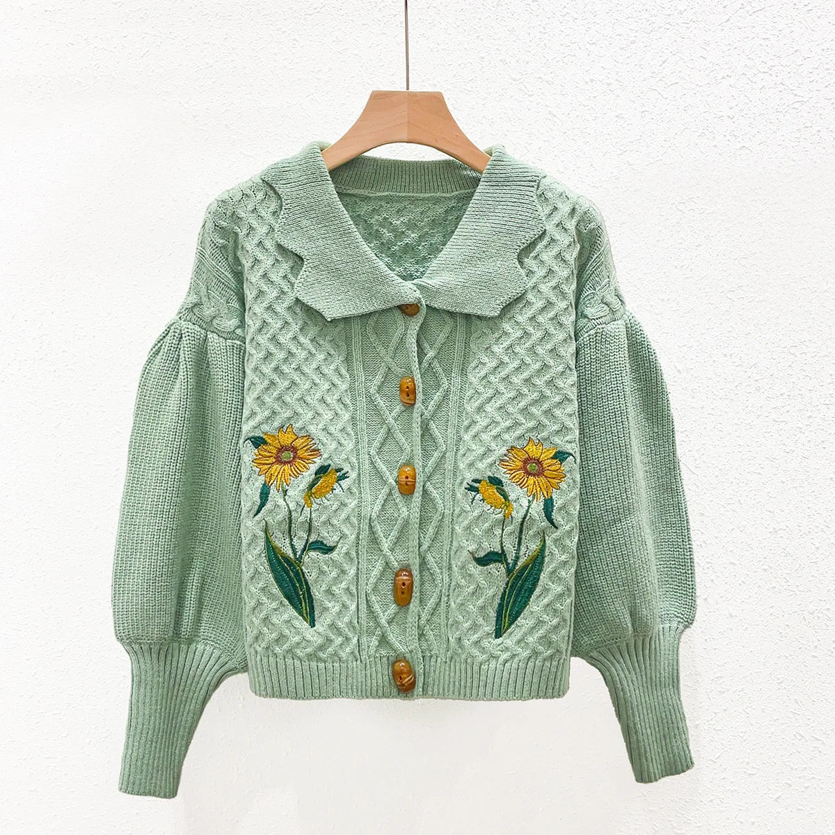 Kalamet Women Floral Embroidery Vintage Knitted Cardigan