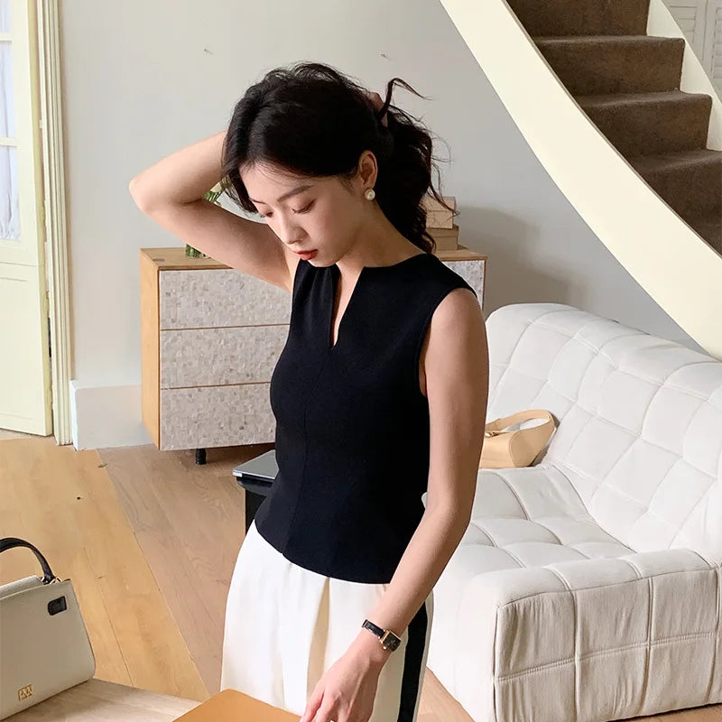 JIAMI Women V-neck high Quality Breathable Sleeveless Knit Tank Top