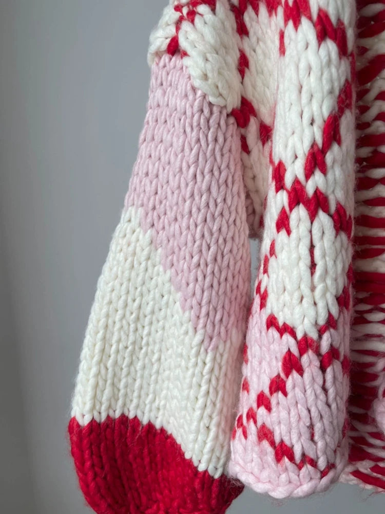 Kalamet Handmade Chunky Patchwork Thick Knit Cardigan