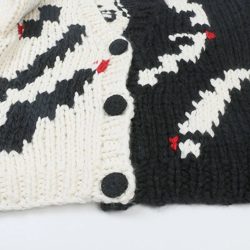 Women Color Black Chunky Knit Handmade Bulky Cardigan Warm Thick Loose Sweater Top Autumn Winter Woman Clothing