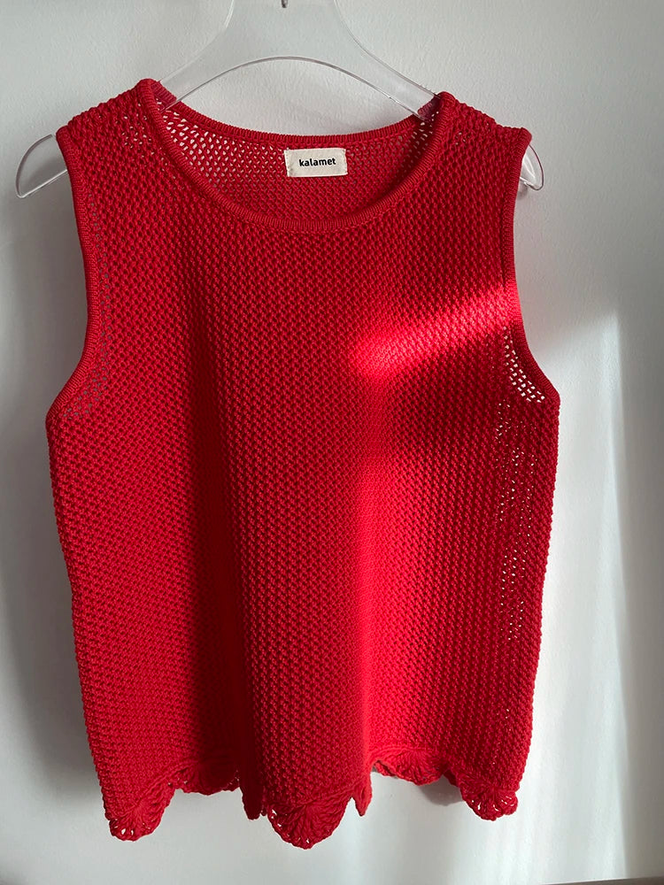 Kalamet Crochet Handmade Hollow-out Knit Tank Vest