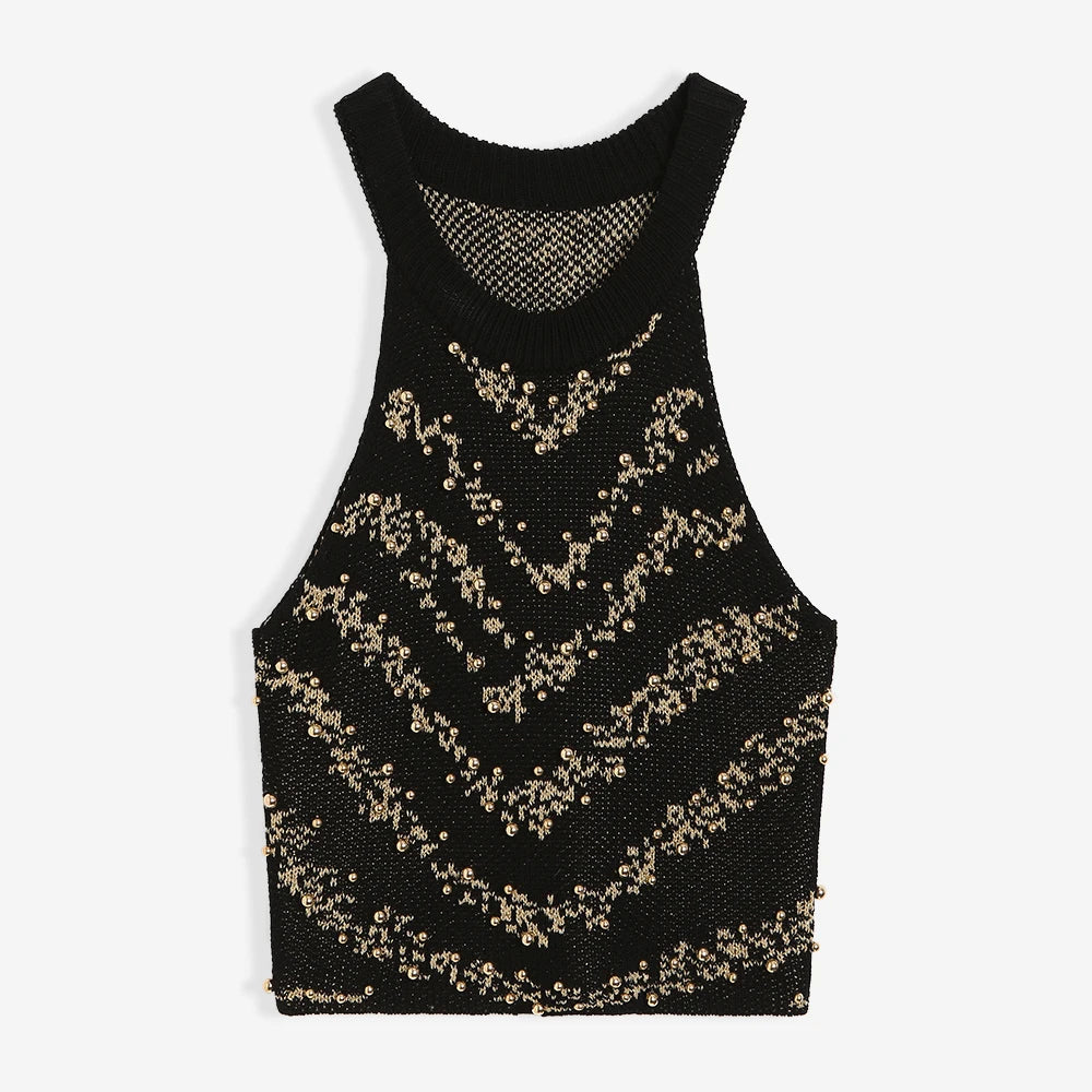 JIAMI Beaded Knit Crop Tank Top