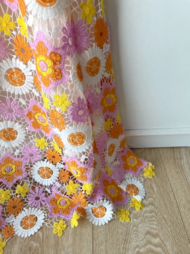 JIAMI Crochet Floral Midi Skirt