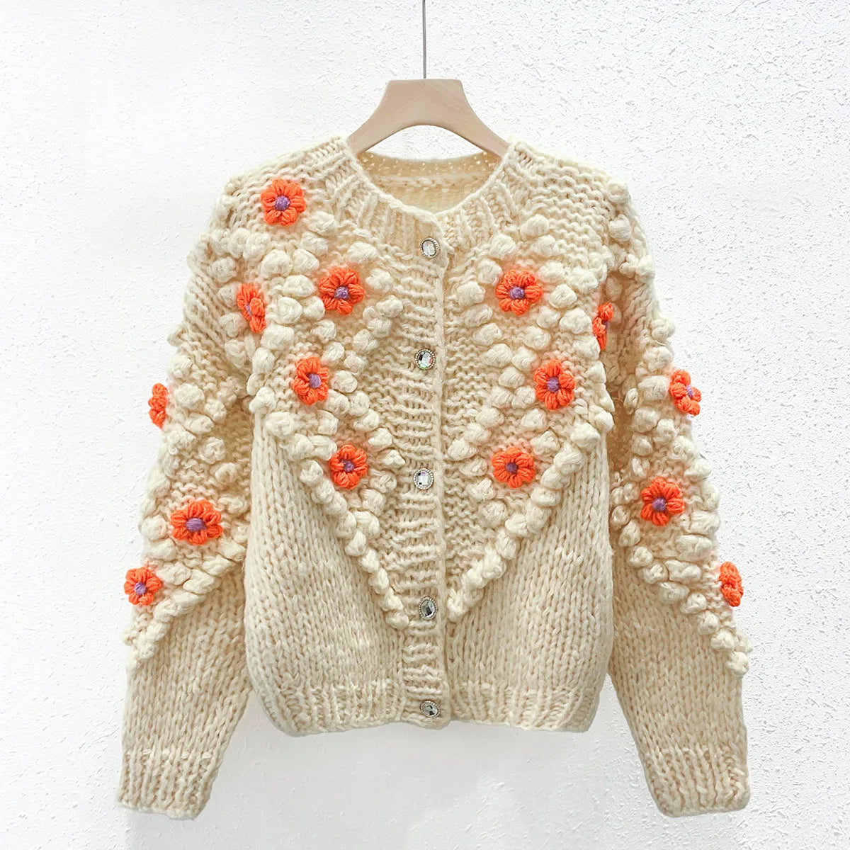 Chunky Handmade Hook Floral Knit Sweater Cardigan