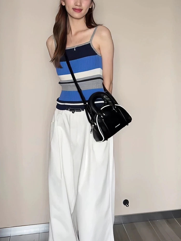 JIAMI Women Chic Striped Knit Cami Top