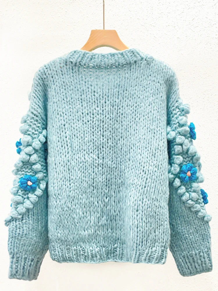 Chunky Handmade Hook Floral Knit Sweater Cardigan