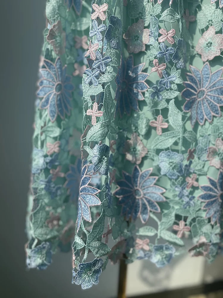 JIAMI Hollow Embroidery Vintage Long Skirt