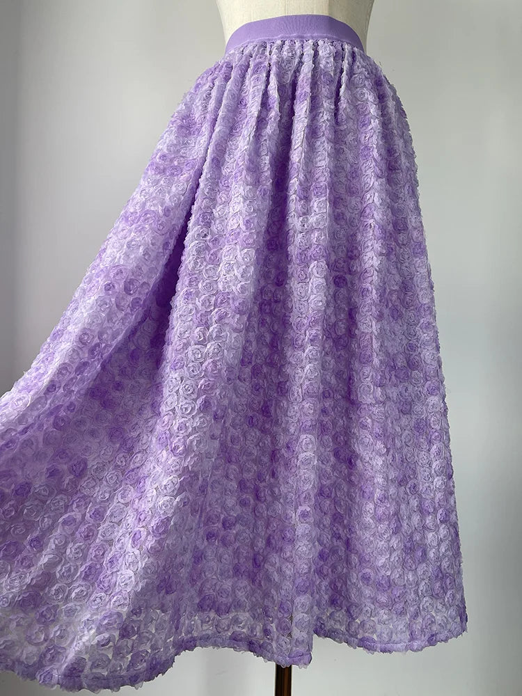 JIAMI Purple Floral Skirt with 3d Flower Decoration