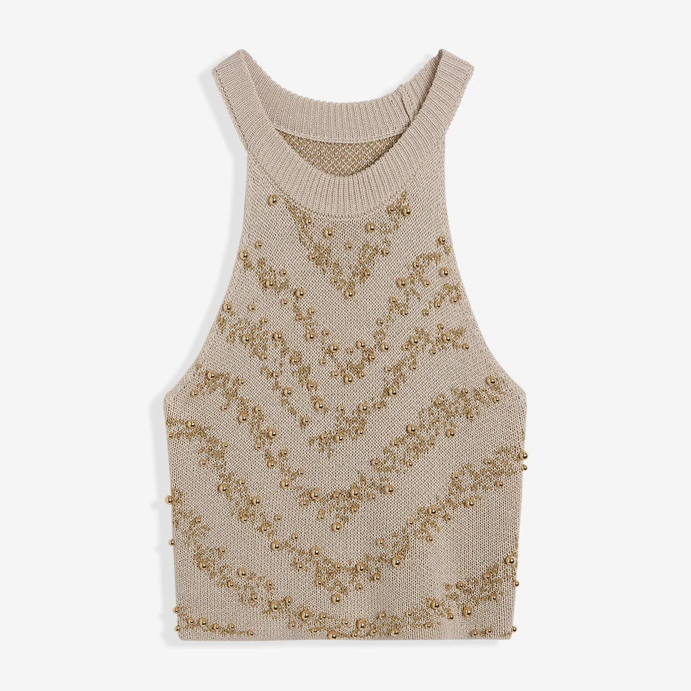 JIAMI Beaded Knit Crop Tank Top