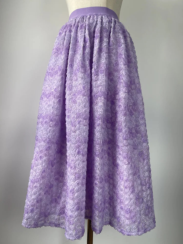 JIAMI Purple Floral Skirt with 3d Flower Decoration