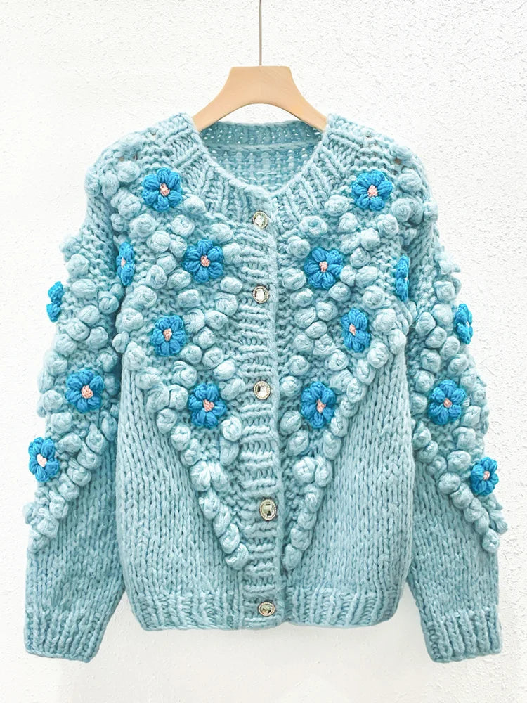 Chunky Handmade Hook Floral Knit Sweater Cardigan