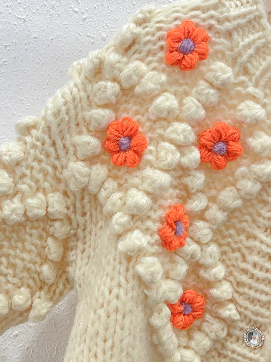 Chunky Handmade Hook Floral Knit Sweater Cardigan