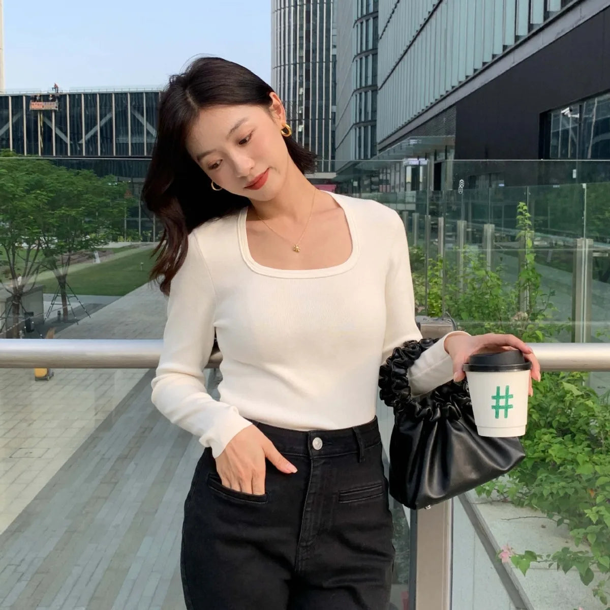 Minimalist Style Old Money Soft Square-neck Clean Cut Knitted Top