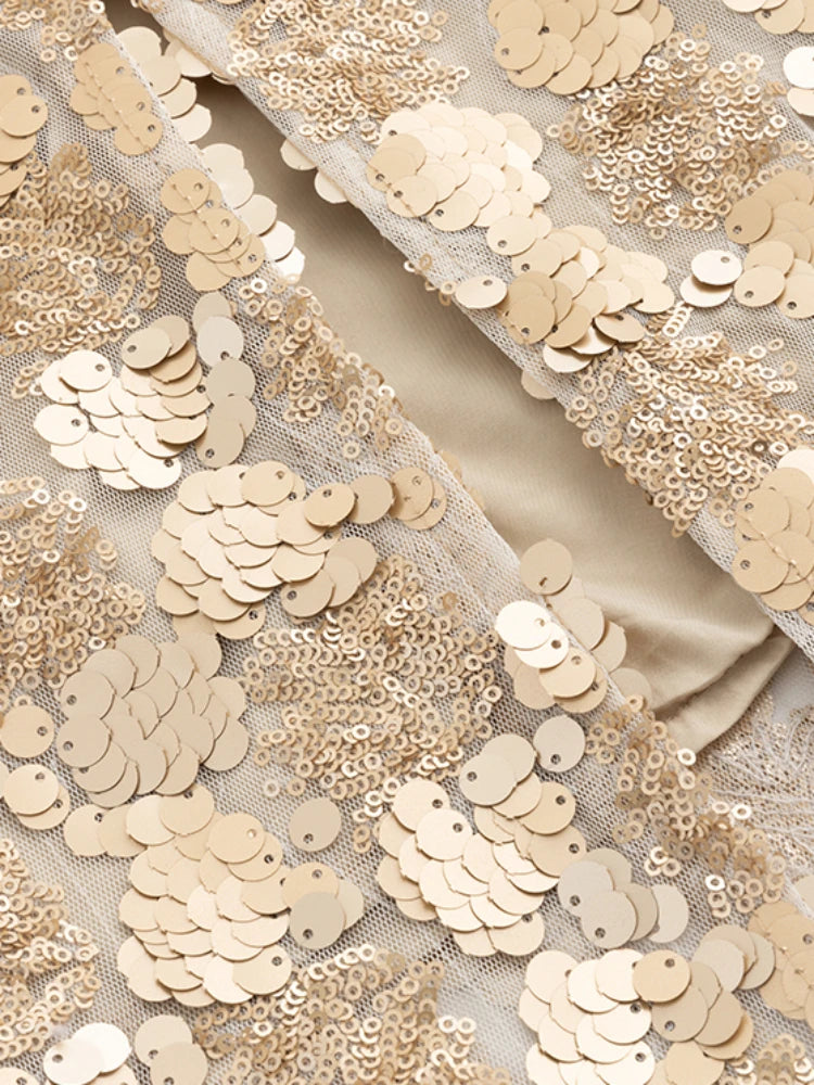 JIAMI Sequin Midi Skirt in Gold