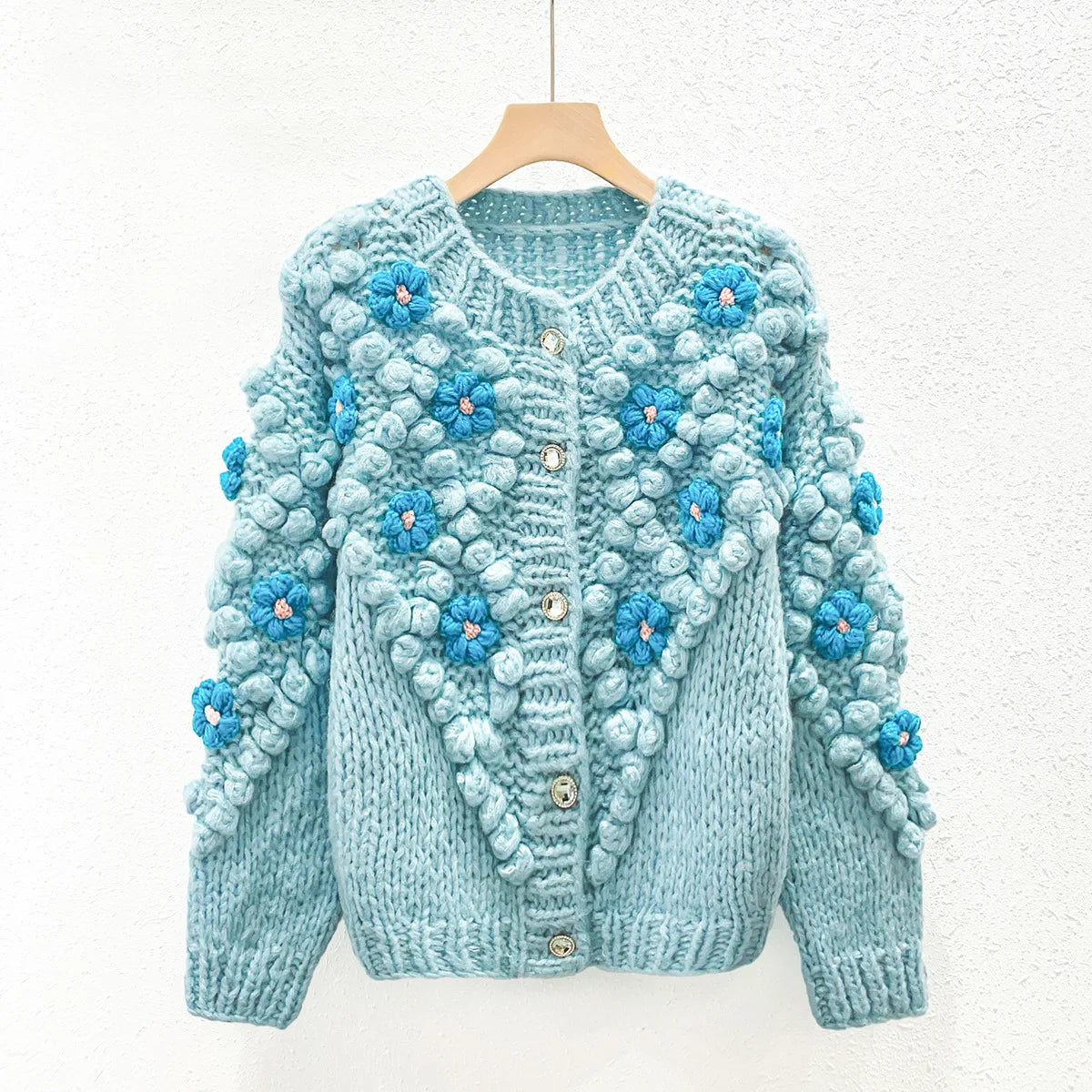 Chunky Handmade Hook Floral Knit Sweater Cardigan