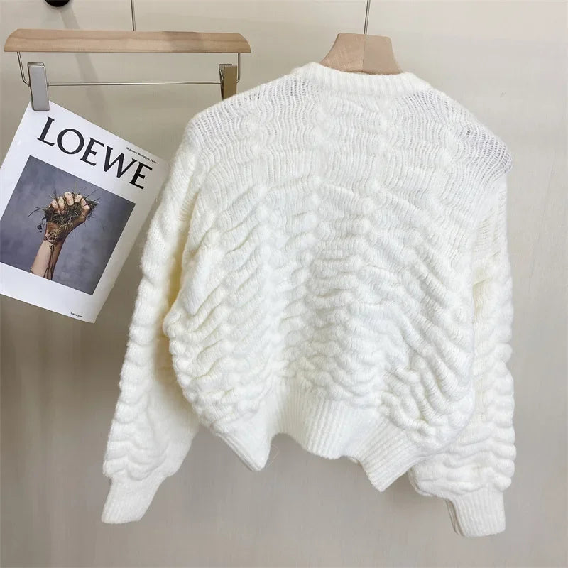 Dainty Stitch Flower Hand Knit Cardigan O-Neck Embroidered Floral Button Sweater Jacket