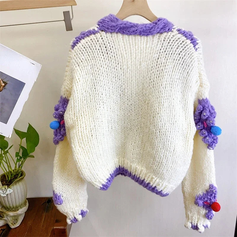 Kalamet Handmade Knit Chunky Cardigan Christmas Sweater Women Winter Clothes