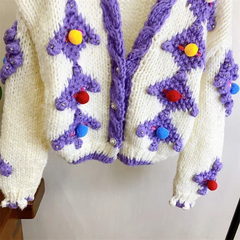 Kalamet Handmade Knit Chunky Cardigan Christmas Sweater Women Winter Clothes
