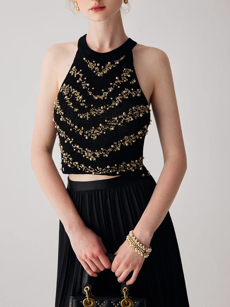 JIAMI Beaded Knit Crop Tank Top