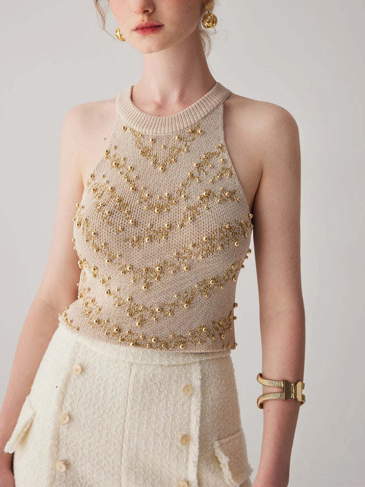 JIAMI Beaded Knit Crop Tank Top