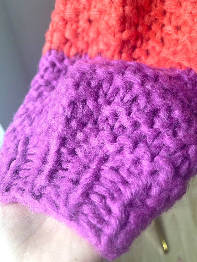 Chunky Knit Cardigan Women Handmade Patchwork Mix Color Loose Sweater Cardigan Winter Knitwear