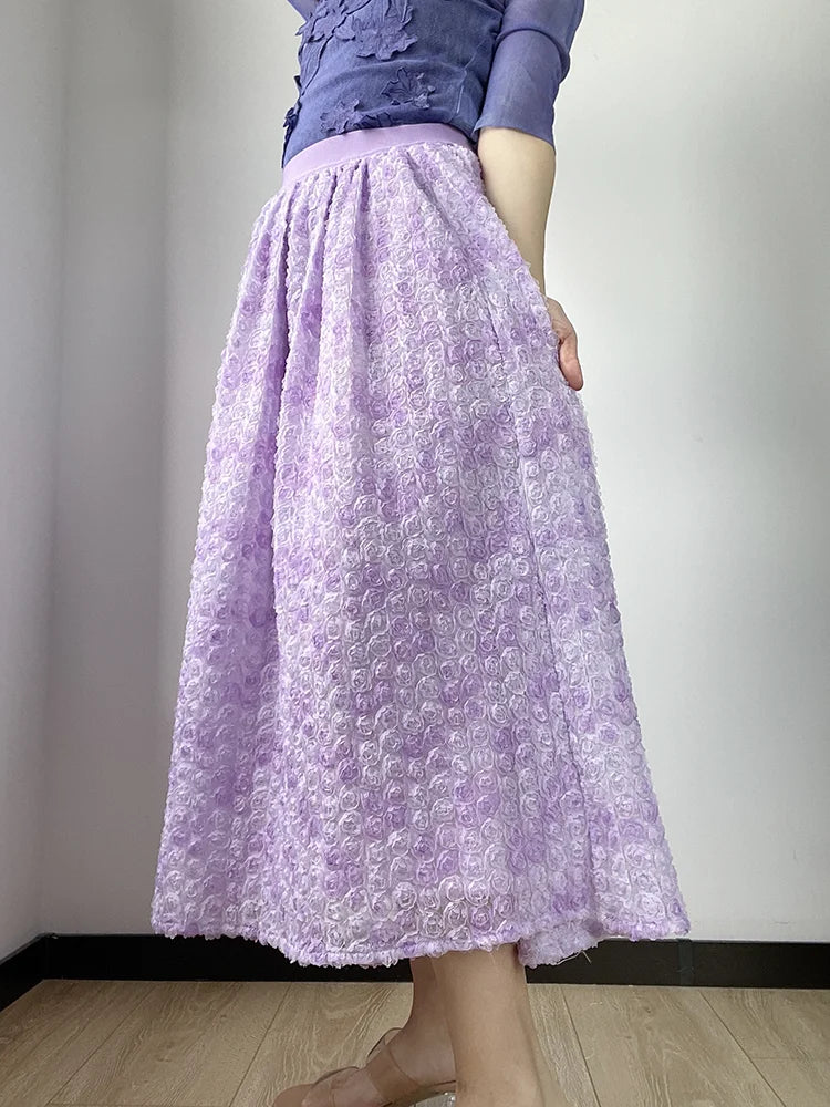 JIAMI Purple Floral Skirt with 3d Flower Decoration