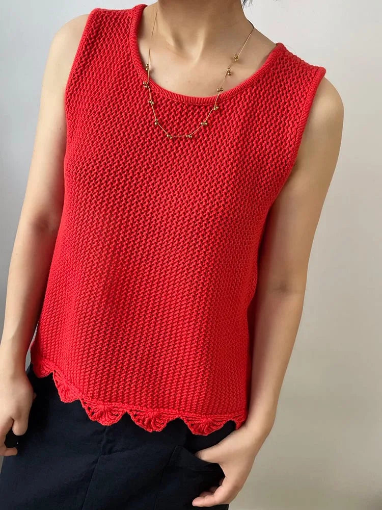 Kalamet Crochet Handmade Hollow-out Knit Tank Vest