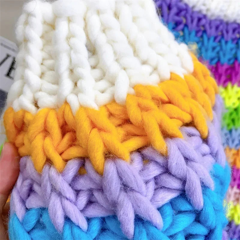 Kalamet Women Handmade Rainbow Colorful Chunky Knit Cardigan K6002
