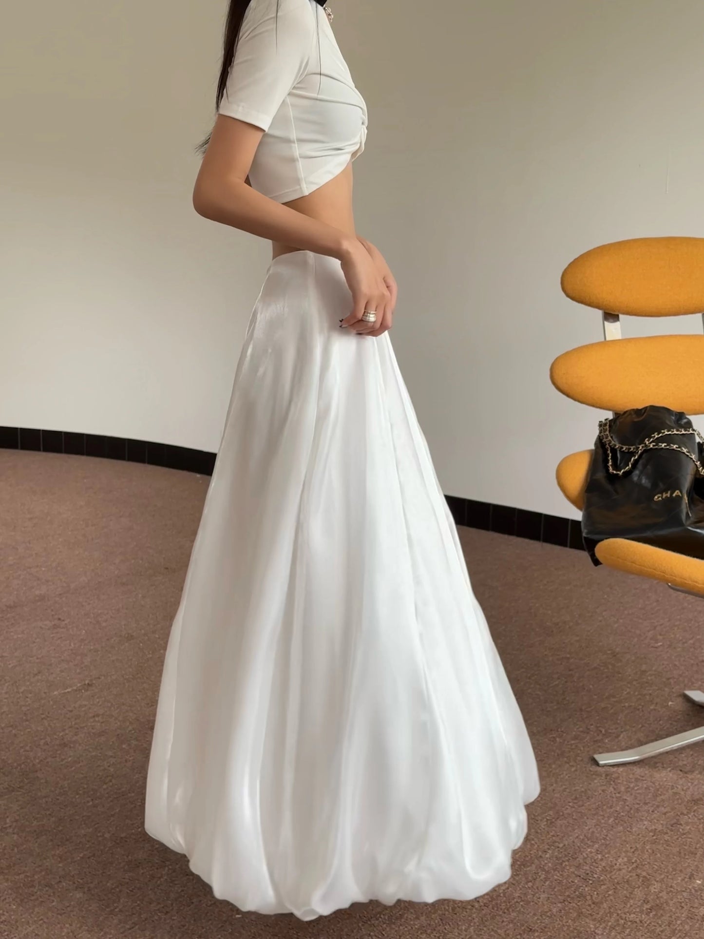 JIAMI Shiny Women Bubble Chiffon Skirt