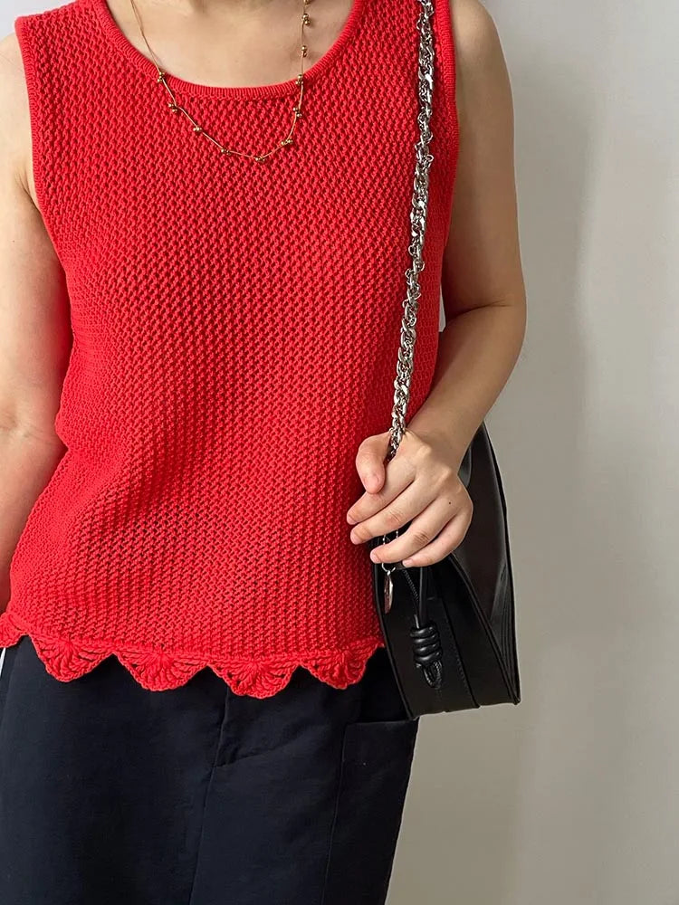 Kalamet Crochet Handmade Hollow-out Knit Tank Vest