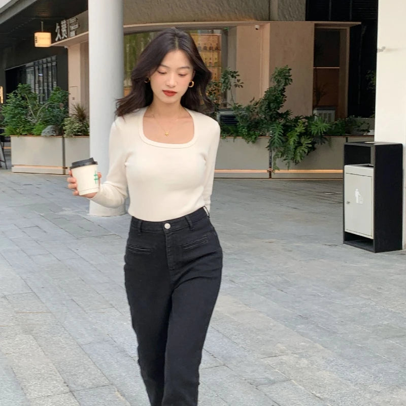 Minimalist Style Old Money Soft Square-neck Clean Cut Knitted Top
