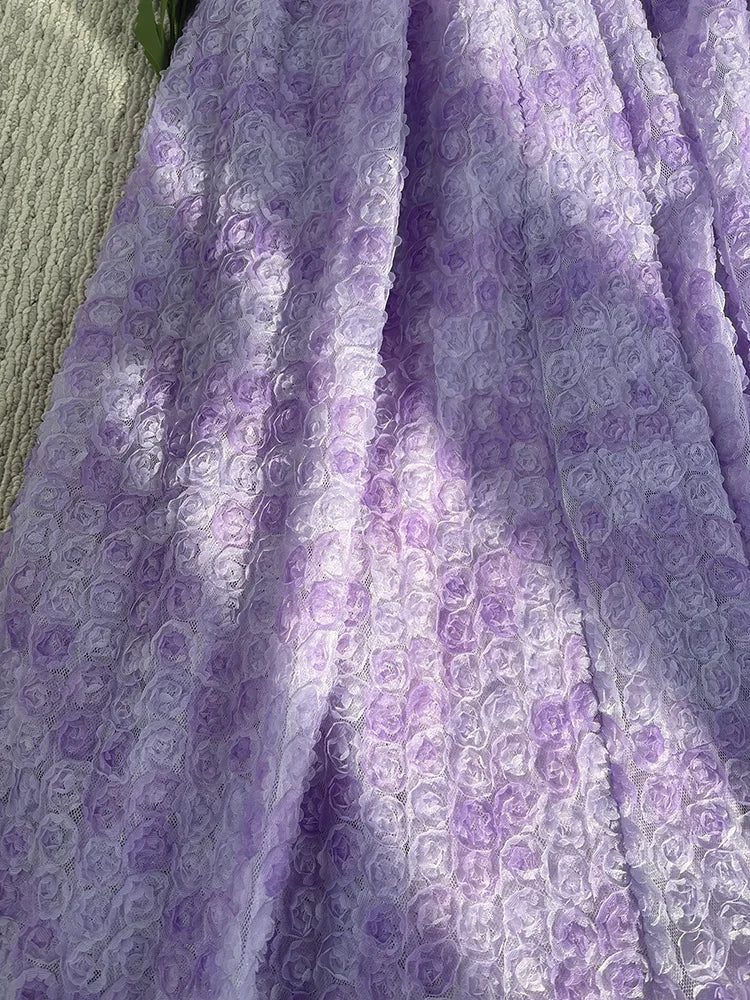 JIAMI Purple Floral Skirt with 3d Flower Decoration