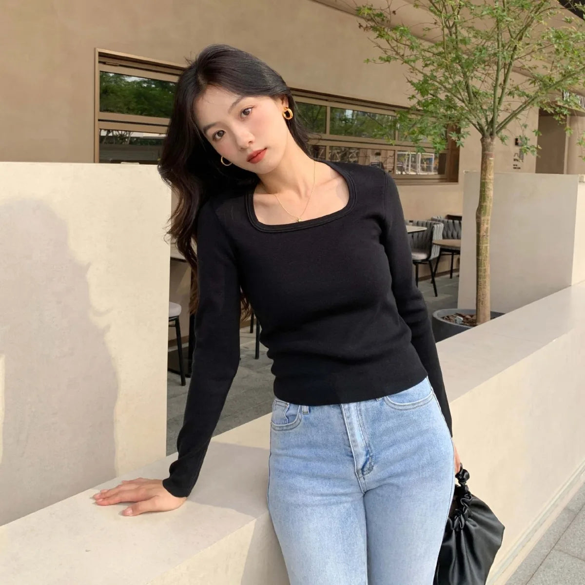 Minimalist Style Old Money Soft Square-neck Clean Cut Knitted Top