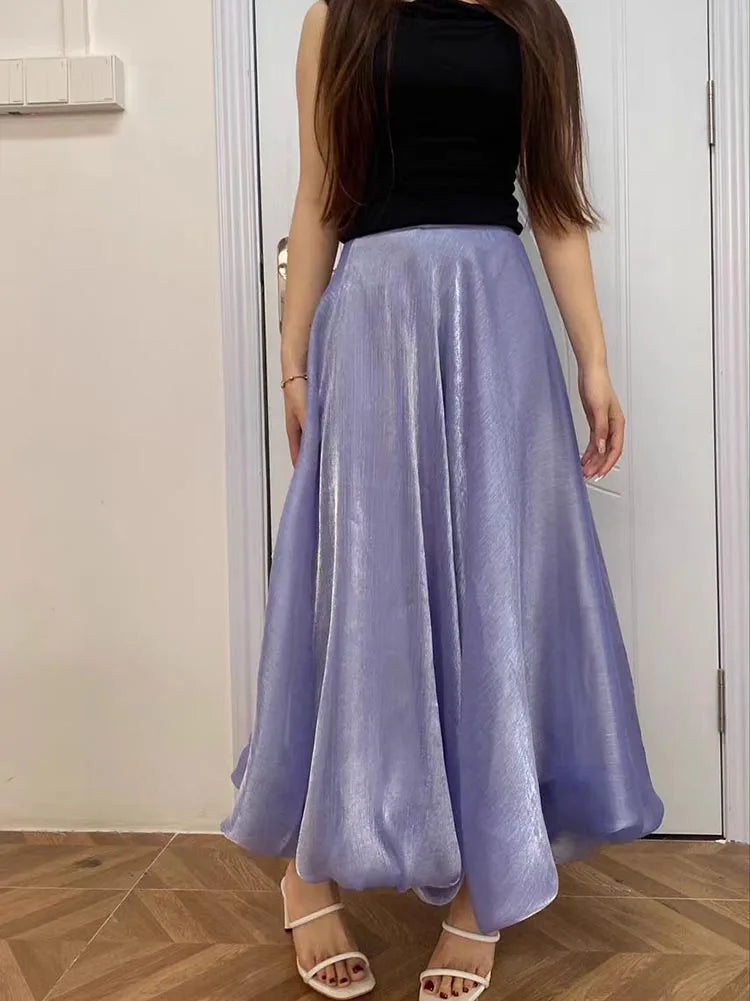 JIAMI Women Purple Silky Bubble Skirt