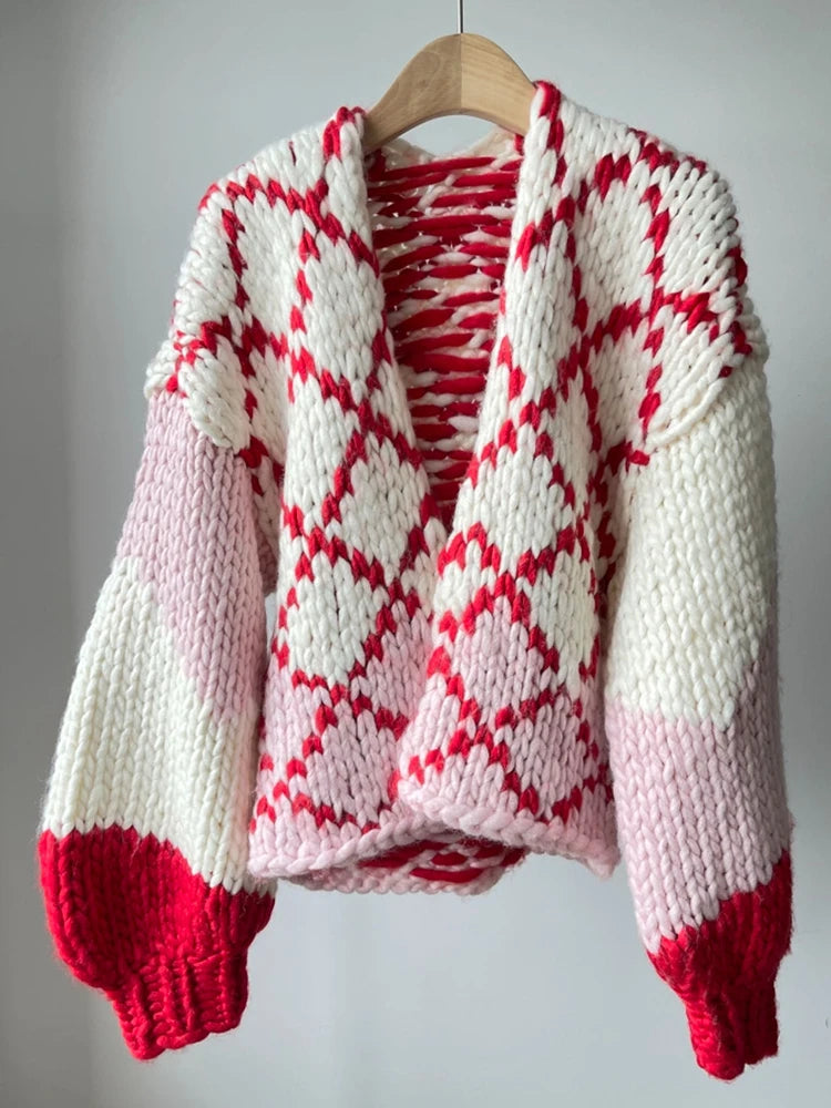 Kalamet Handmade Chunky Patchwork Thick Knit Cardigan