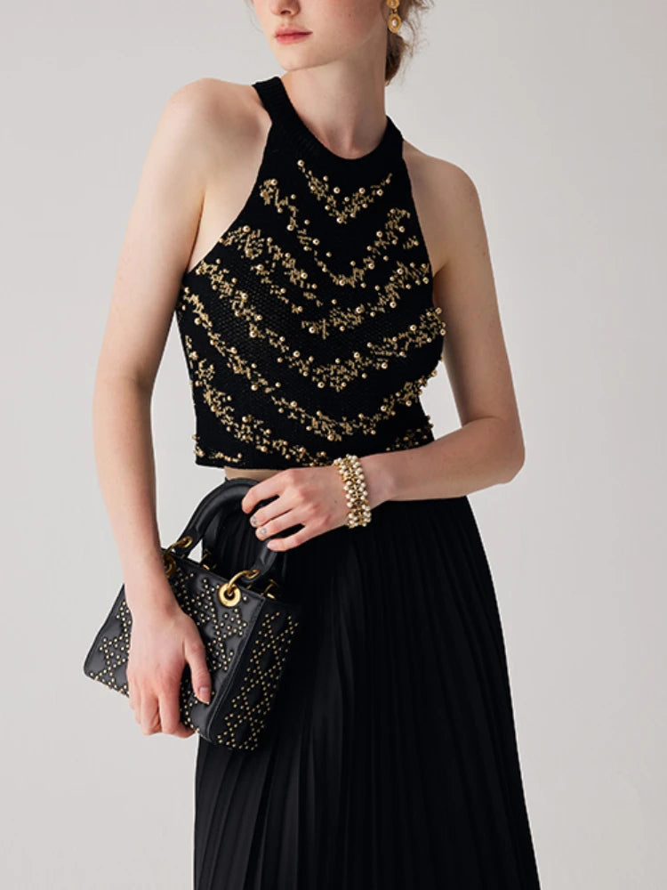 JIAMI Beaded Knit Crop Tank Top