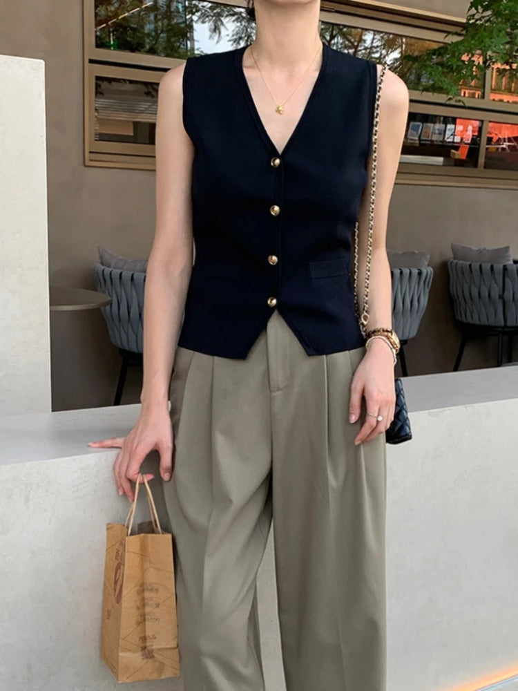 JIAMI Women Chic Knitted Vest Old Money Top