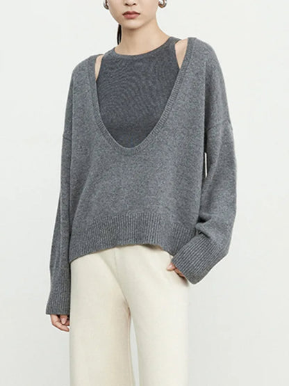 Minimalist Style Loose Fit Wool Blended Knitted Jumper