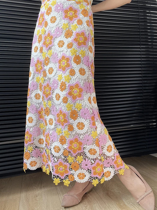 JIAMI Crochet Floral Midi Skirt