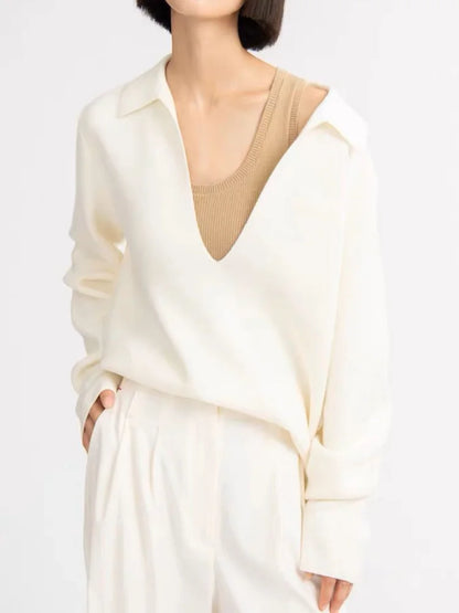Minimalist Style Solid Color Loose Fit Sweater Jumper